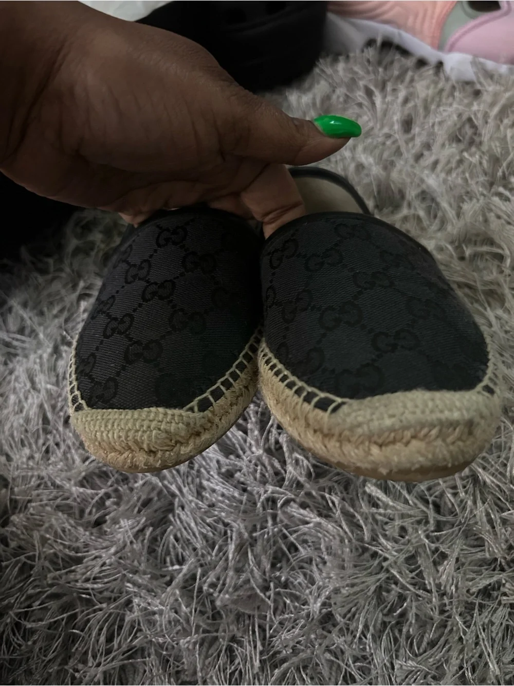 Gucci Black GG Canvas Espadrilles with Jute Trim authentic